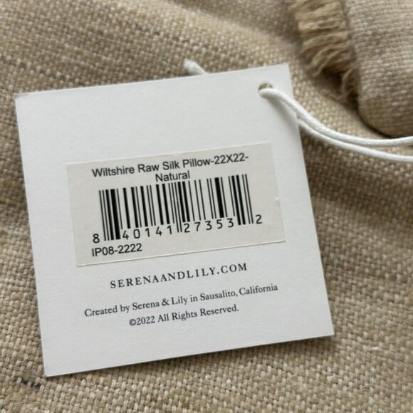 New Serena & Lily Wiltshire Raw Silk Pillow Cover (22” SQ)-Natural Brown - Picture 2 of 2
